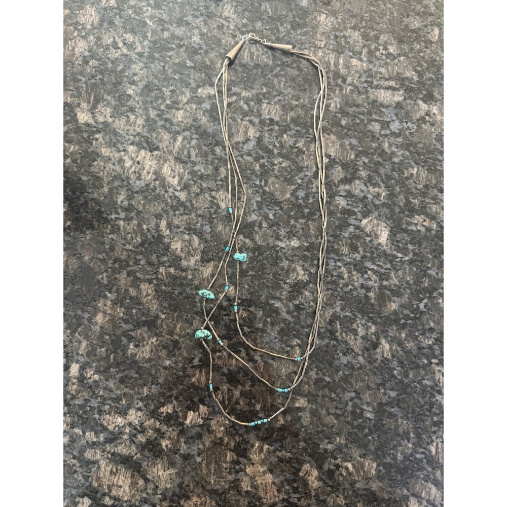 Vintage Native American‎ Liquid Sterling Silver Turquoise Rocks. 3 Strand.